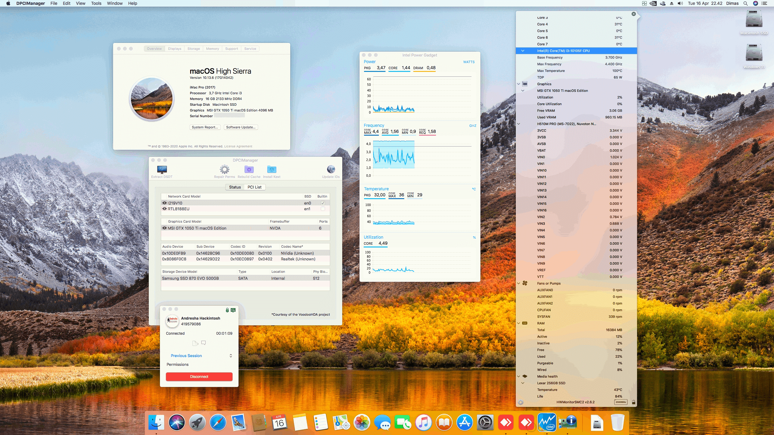 Success Hackintosh macOS High Sierra 10.13.6 Build 17G14042 in MSI H510M PRO + Intel Core i3 10105F + MSI GTX 1050 Ti